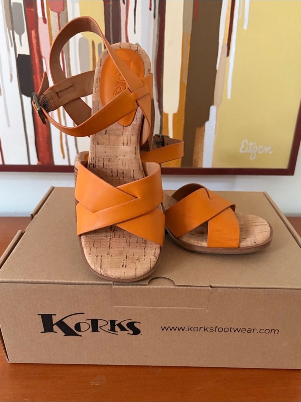 NEW Kork-Ease Orange Cork Wedge Sandals - Women's Strappy Comfort Heels